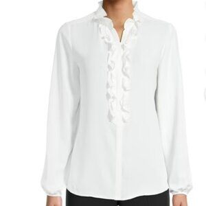 Bar III Women's Long Sleeve Ruffled Blouse – Lily White Size small